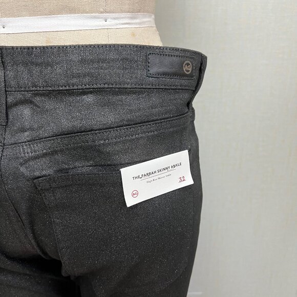 NWT AG Adriano Goldschmied Farrah Skinny Ankle Metallic Black Jeans 32 $225 - Picture 5 of 6